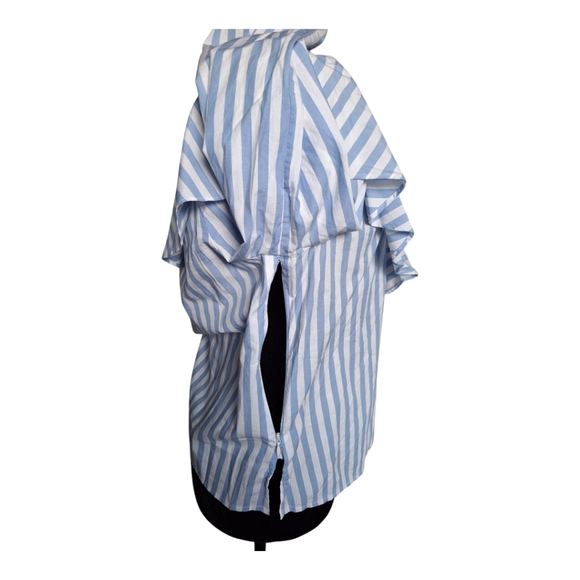 Sanctuary Blue Stripe Ruffle Crossover Pirate Shirt Top Blouse - Size  L - Picture 10 of 10
